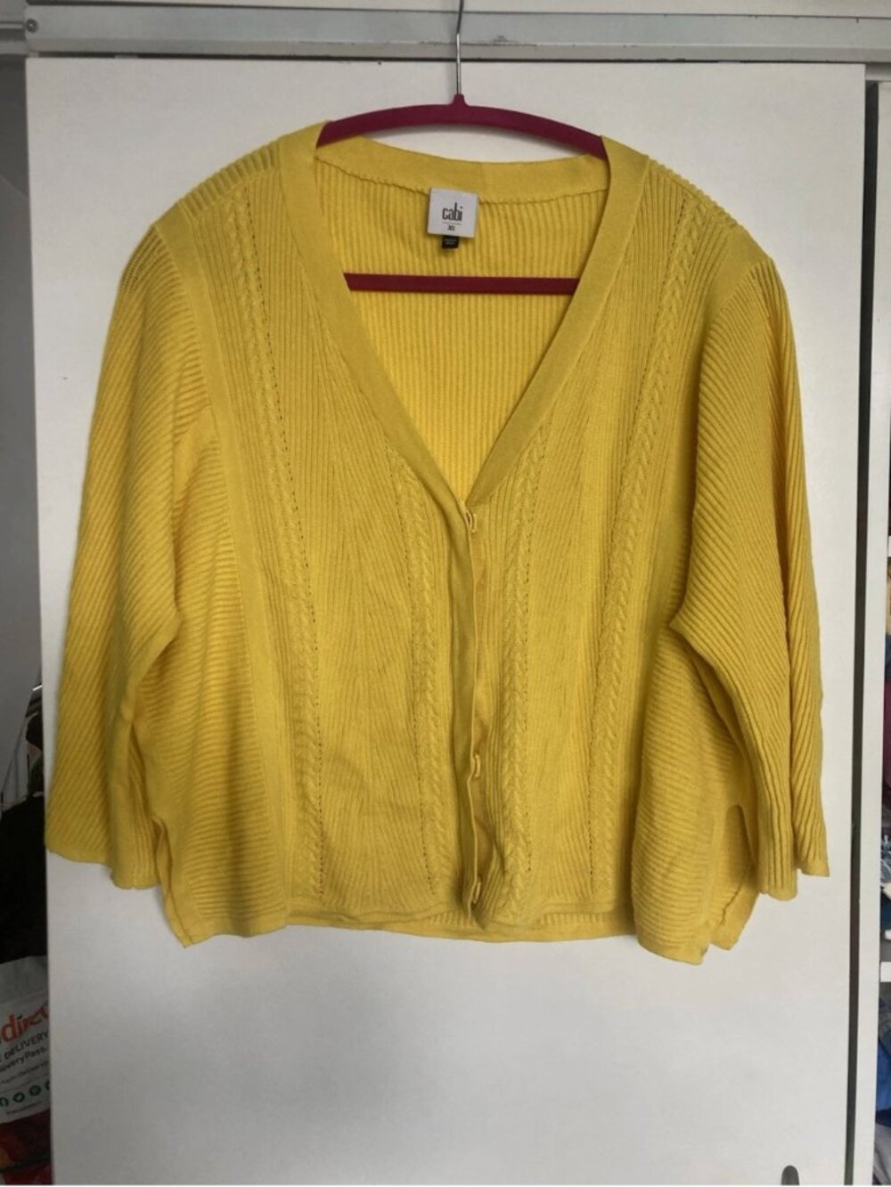 CABI Women Yellow Canary Ribbed V-Neck Cropped Oversize Cardigan Size XS